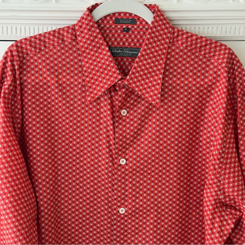Authentic Vintage Salvatore Ferragamo 
Floral Print Cotton Button Front Shirt - Picture 2 of 11